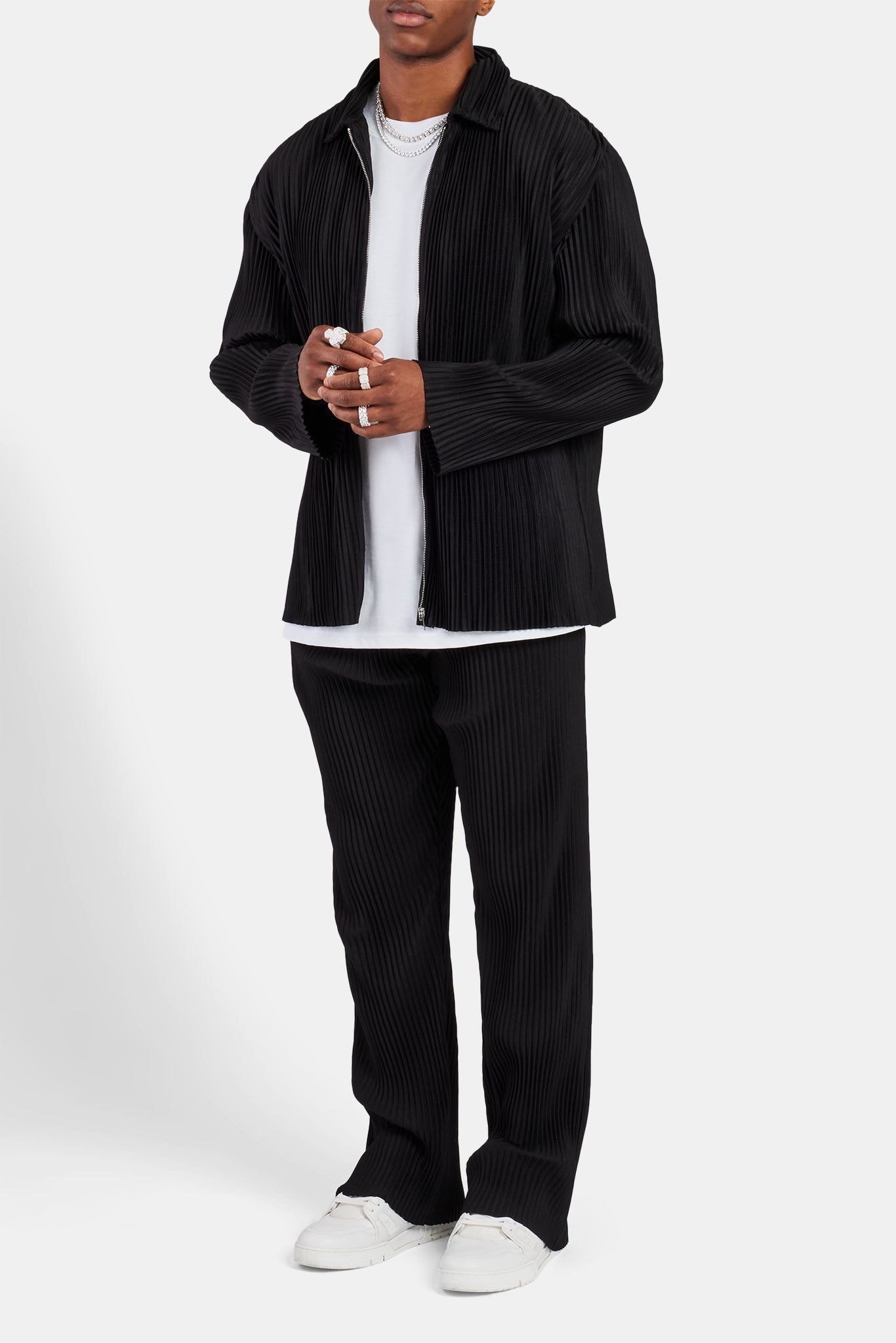 Pleated Collared Jacket - Black